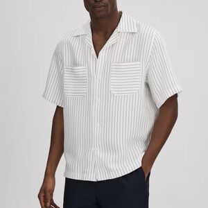 Reiss White Vertical Pinstripe Short Sleeve Button-Down Shirt